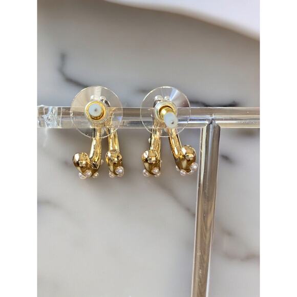 SUGARFIX by BaubleBar Faux Pearl and Gold Tone Double Hoop Earrings - Picture 4 of 6